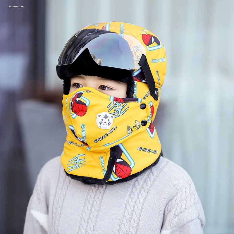 儿童雷锋帽女孩挡风棉质男秋冬天骑车保暖神器电动车防风护脸帽子