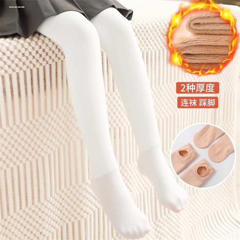 儿童打底裤春秋冬季加薄绒中厚款宝宝白色外穿一体加绒女童连裤袜