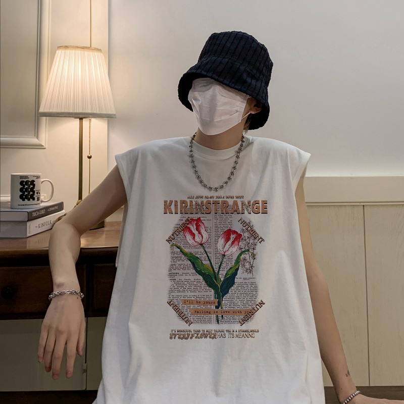 TW7138P25夏2023宽松无袖棉T男士T恤港风印花纯棉背心,男装T恤,星座510A-6