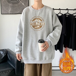 YN6024P55 落肩宽版圆领卫衣打底100%棉加绒加厚高货卫衣 黑色图片