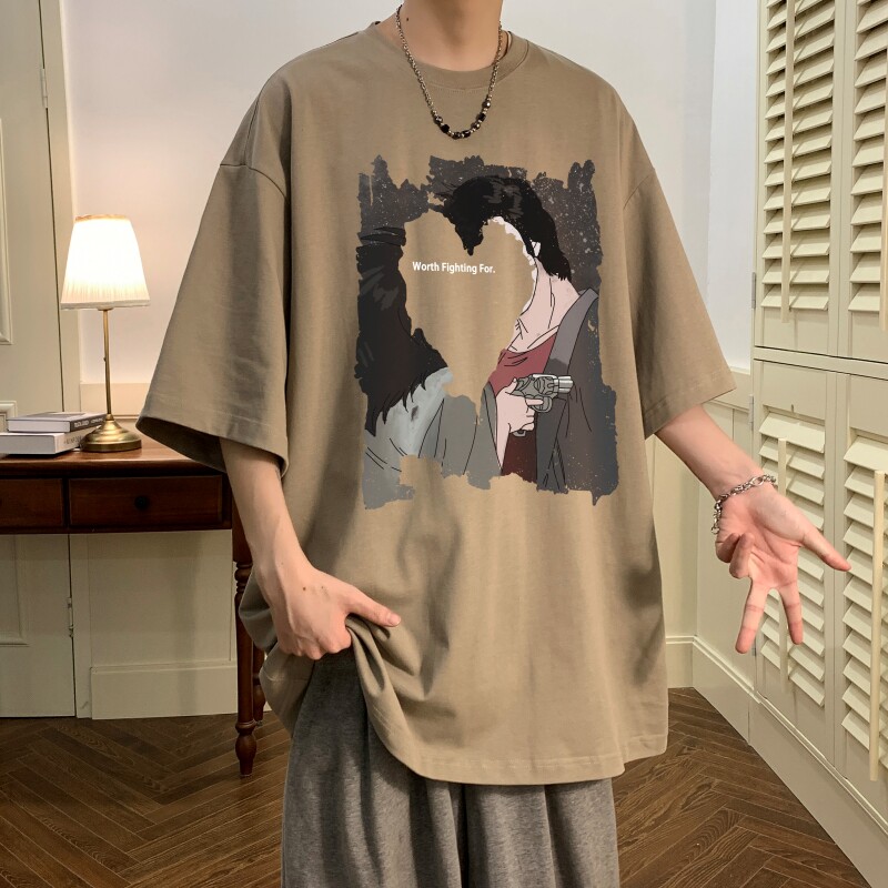 T6289P25夏2023落肩款宽松棉T男士T恤港风印花纯棉短T,男装T恤,星座510A-6