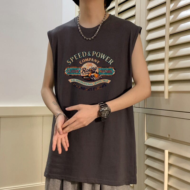 TW6412P25夏2023宽松无袖棉T男士T恤港风印花纯棉背心,男装T恤,星座510A-6