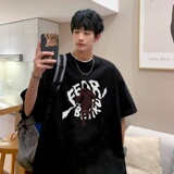 T3758P25港风落肩纯棉T短袖字母卡通印花T恤新2022男宽松圆领T恤，男装T恤，星座510A-6