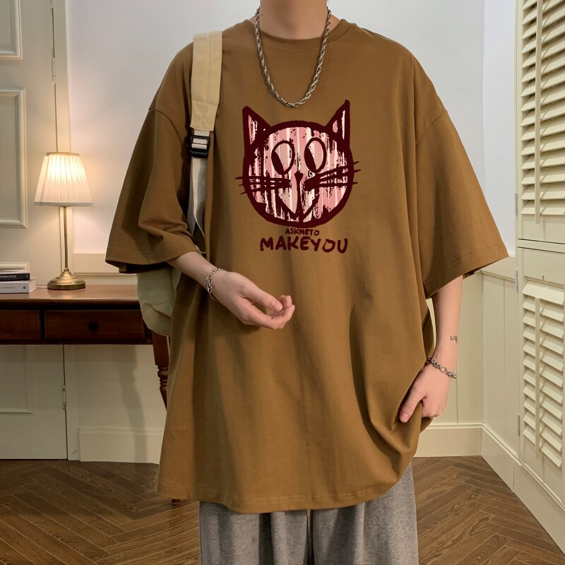 T6470P25夏2023落肩款宽松棉T男士T恤港风印花纯棉短T,男装T恤,星座510A-6