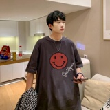 T3761P25宽松圆领T恤港风落肩纯棉T短袖字母卡通印花T恤新2022男，男装T恤，星座510A-6