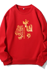 YN3122P55春新款男红色加绒卫衣虎年本命年喜庆圆领卫衣2023新款图片