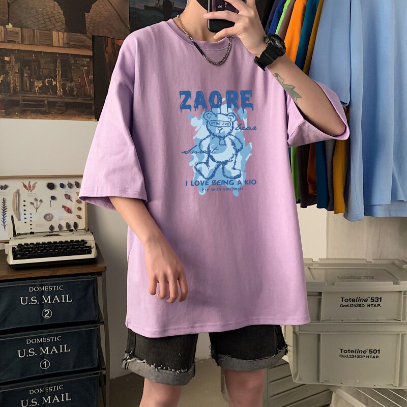 T3459P25春夏新款2022男宽松T恤港风落肩纯棉男T短袖潮趣印花T恤,男装T恤,星座510A-6