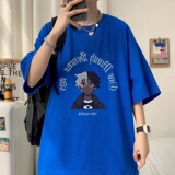 T6239P25夏2023落肩款宽松棉T男士T恤港风印花纯棉短T咖啡，男装T恤，星座510A-6