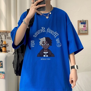 T6239P25 夏2023落肩款宽松棉T男士T恤港风印花纯棉短T咖啡图片
