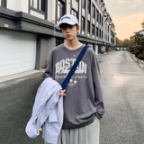 TC4008P30美式复古长袖t恤男咖色潮牌印花秋季街头vintage外套大，男装T恤，星座510A-6