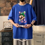 T3423P25宽松T恤港风落肩纯棉男T短袖潮趣印花T恤春夏新款2022男，男装T恤，星座510A-6