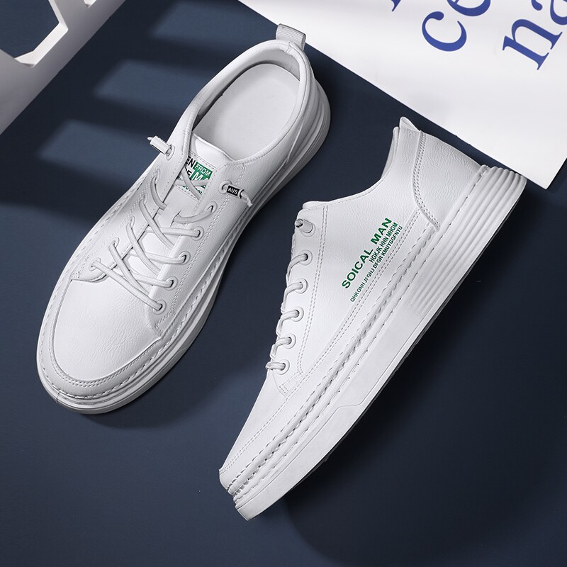 X3209P30潮流学生男鞋全皮低帮板鞋真实踩线平底休春季新款小白鞋，男鞋休闲鞋，星座510A-6