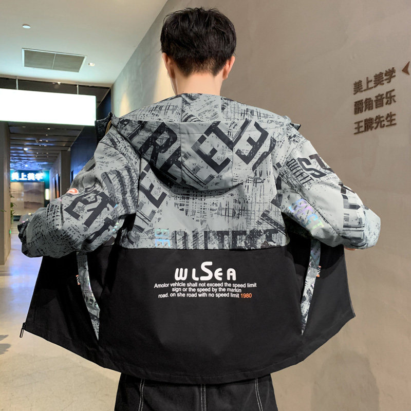 JK5218P100港风宽松夹克流行长袖外套流行男装休闲印花连帽夹克,男装夹克,星座510A-6