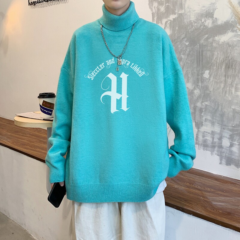 MG5543P65秋季新款宽松针织衫套头高领大码外套日系纯色打底衫男,男装针织衫/毛衣,星座510A-6