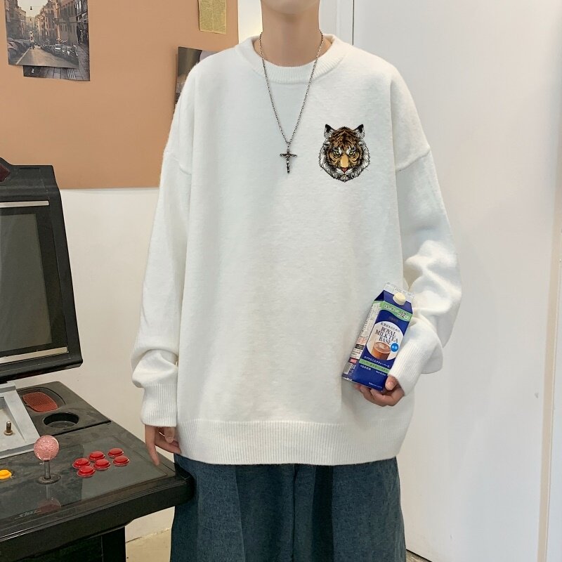 MD2975P55男春秋季ins潮流慵懒风印花圆领毛衣休闲打底针织衫外套,男装针织衫/毛衣,星座510A-6