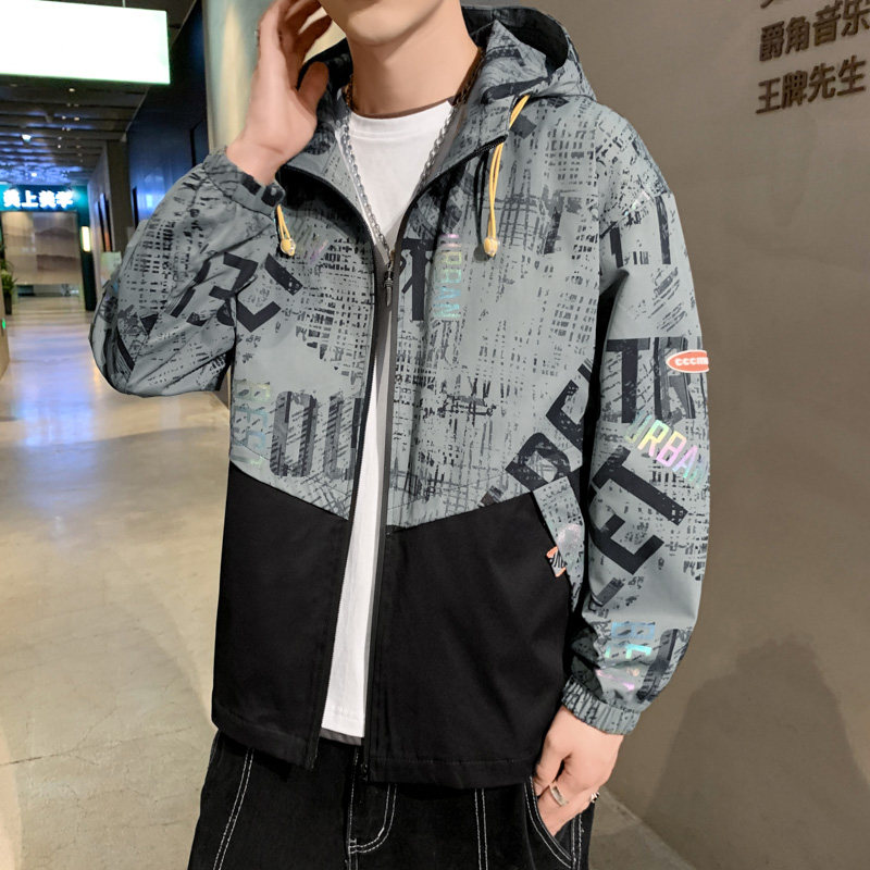 JK5218P100港风宽松夹克流行长袖外套流行男装休闲印花连帽夹克,男装夹克,星座510A-6
