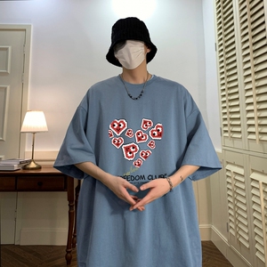 T6295 潮爆夏2023落肩款宽松棉T男士T恤港风印花纯棉短T图片
