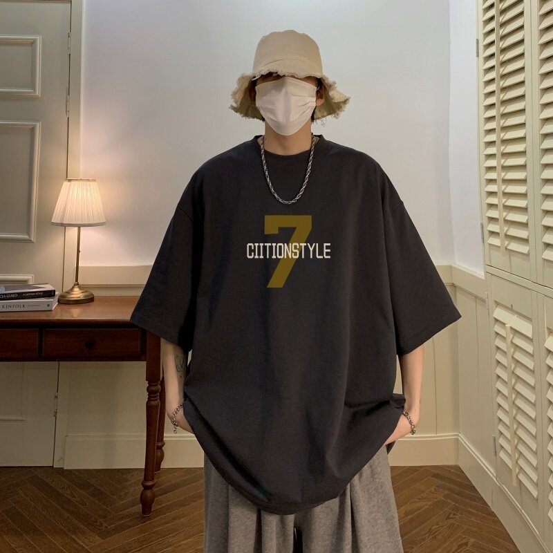 T6277P25潮爆夏2023落肩款宽松棉T男士T恤港风印花纯棉短T,男装T恤,星座510A-6