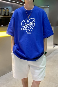 T3483P25春夏新款2022男宽松T恤港风落肩纯棉男T短袖潮趣印花T恤图片