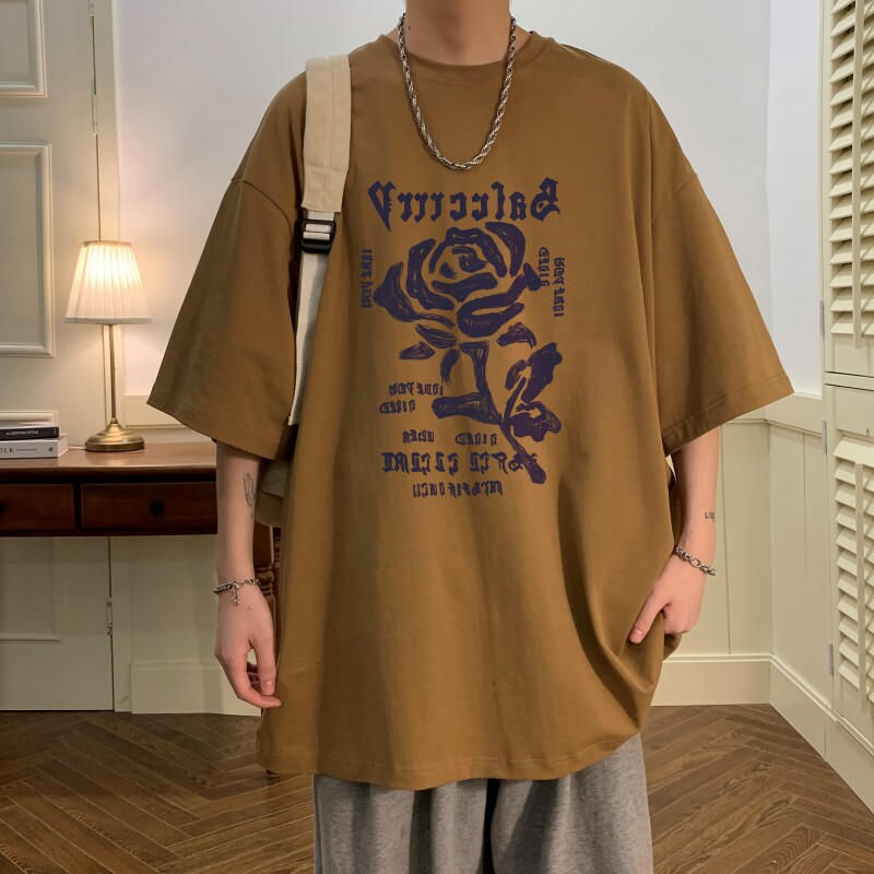 T6291P25夏2023落肩款宽松棉T男士T恤港风印花纯棉短T,男装T恤,星座510A-6