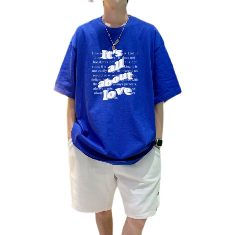 T3486P25春夏新款2022男宽松T恤港风落肩纯棉男T短袖潮趣印花T恤,男装T恤,星座510A-6