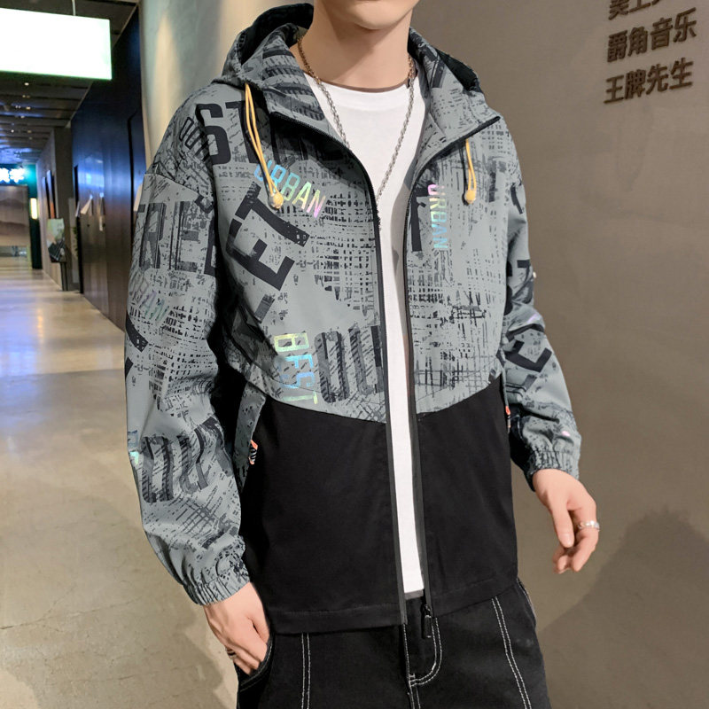 JK5218P100港风宽松夹克流行长袖外套流行男装休闲印花连帽夹克，男装夹克，星座510A-6