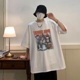 T6236P25夏2023落肩款宽松棉T男士T恤港风印花纯棉短T咖啡，男装T恤，星座510A-6