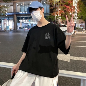 D2124P18 港风室外纯多色全棉夏季新款时尚印花大码短袖情侣款T恤图片