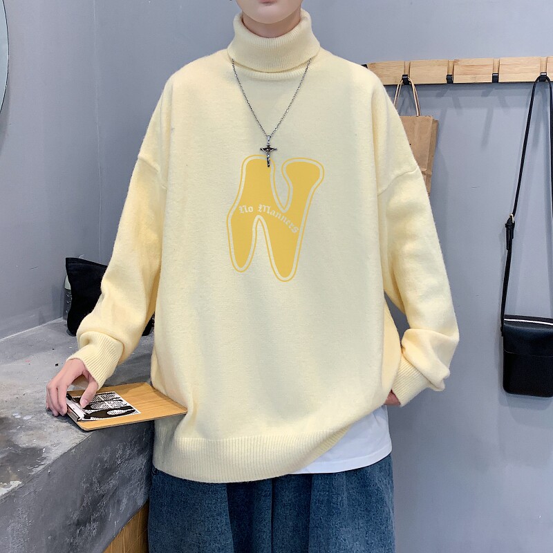 MG5544P65美式vintage潮牌字母印花高领长袖毛衣男女时尚嘻哈图片