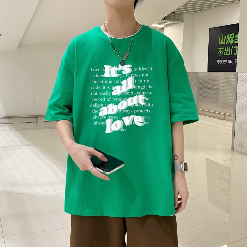 T3486P25英文男宽松T恤港风落肩纯棉男T短袖潮趣印花T恤春夏,男装T恤,星座510A-6