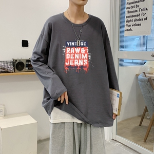 C2986P30潮牌长袖纯棉t恤秋季体恤宽松潮流潮趣文字印花宽松T恤图片