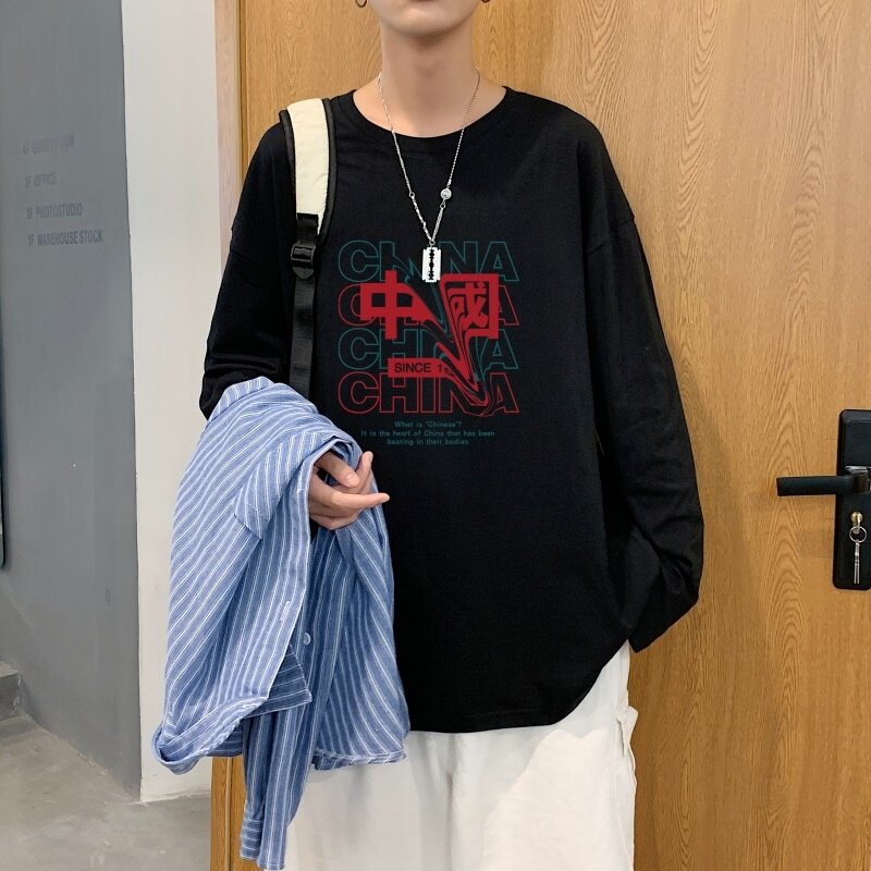 C2708P30新款纯棉长袖T恤男ins超火圆领休闲外穿百搭青年打底衫潮,男装T恤,星座510A-6