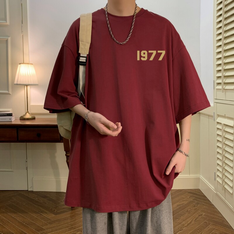 T6545P25夏2023落肩款宽松棉T男士T恤港风印花纯棉短T,男装T恤,星座510A-6