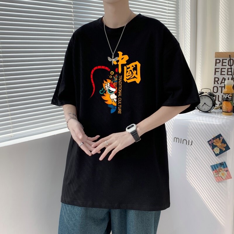 T3255P25港风落肩纯棉男T短袖T恤加大男T春夏新款2022男士宽松T恤,男装T恤,星座510A-6
