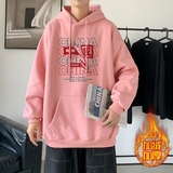 LR6025P65落肩宽版连帽卫衣打底100%棉加绒加厚高货卫衣粉色，男装卫衣，星座510A-6