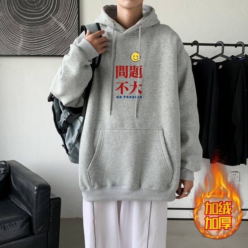 LR6022P65落肩宽版连帽卫衣打底100%棉加绒加厚高货卫衣深灰,男装卫衣,星座510A-6