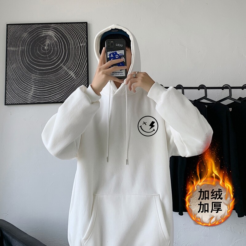 LR2987P65港风模特秋新款港风ins外套男加绒加厚卫衣套头连帽卫衣图片