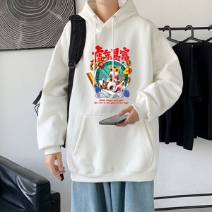 L3135港风本命年红色卫衣宽松连帽红色卫衣虎年红色喜庆卫衣图片
