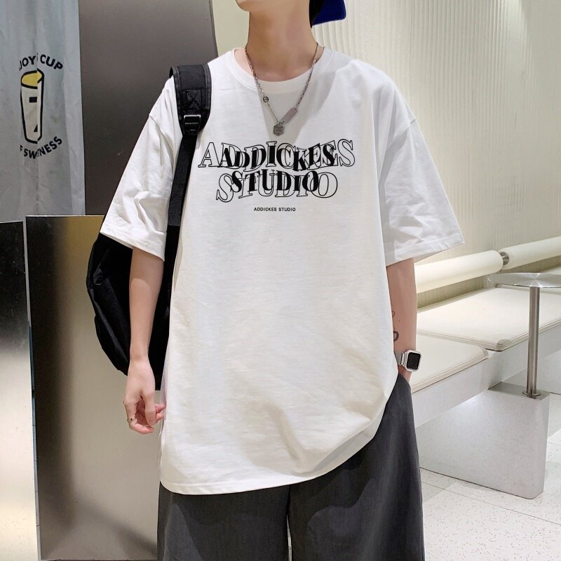 T3484P25落肩纯棉男T短袖潮圆领T恤春夏新款英文印花T恤港风,男装T恤,星座510A-6