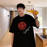 T3761P25短袖字母卡通印花T恤新2022男宽松圆领T恤港风落肩纯棉T，男装T恤，星座510A-6