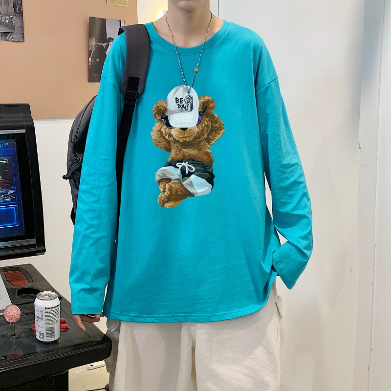TC5185P30小熊纯棉长袖t恤男秋季NASA潮牌情侣上衣ins潮流宽松百,男装T恤,星座510A-6