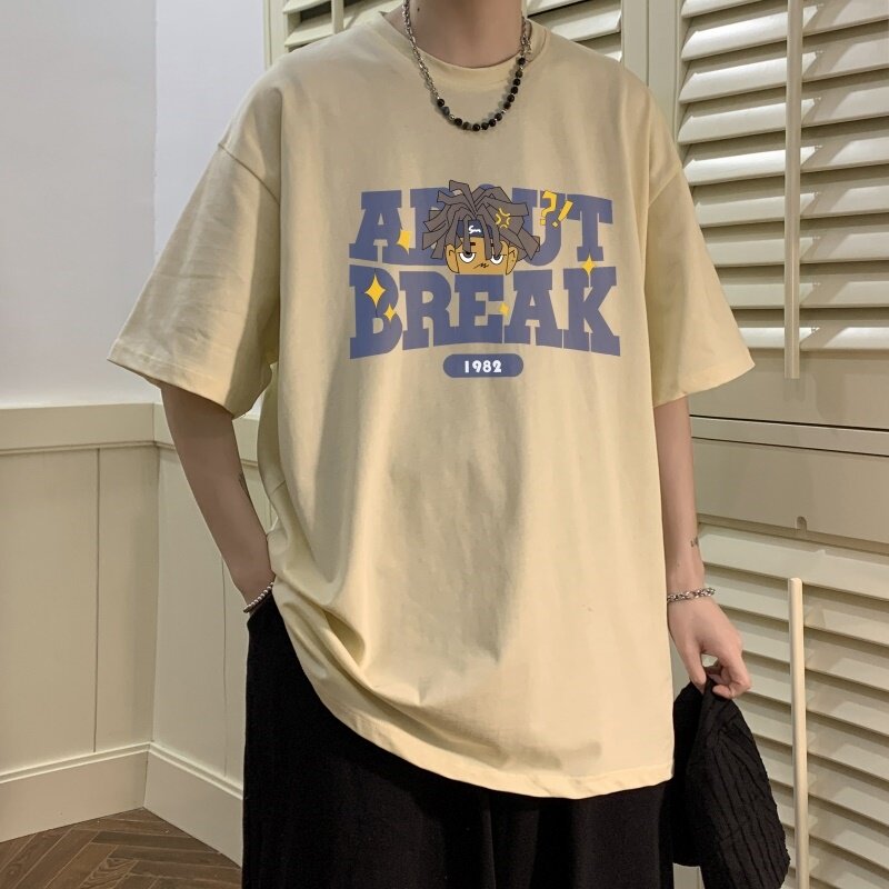 T6241P25潮爆夏2023落肩款宽松纯棉短T男士T恤图已注册黑色,男装T恤,星座510A-6