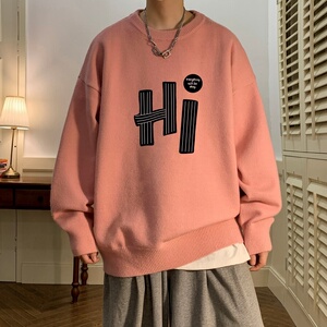 MD7357P45男生秋冬宽松毛衣外套男士潮流休闲针织衫圆领毛衣上衣图片