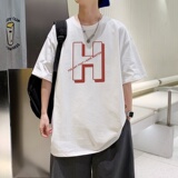 T3476P25新2022男宽松圆领T恤港风落肩纯棉T短袖字母卡通印花T恤，男装T恤，星座510A-6