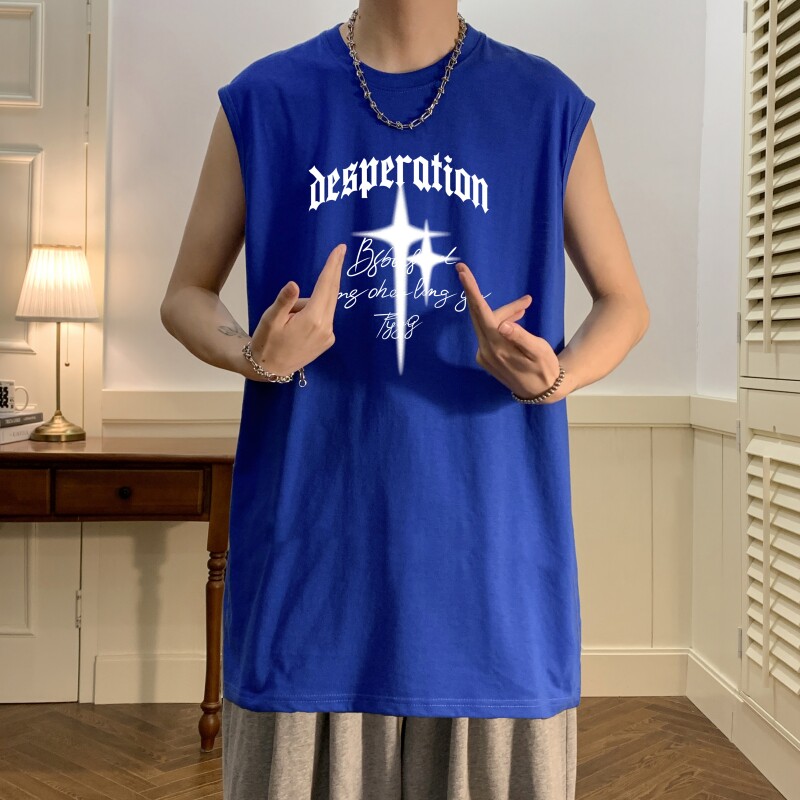 TW6637P25夏季男士t恤坎肩背心篮球宽松无袖纯棉潮牌个性潮流运动,男装背心/马甲,星座510A-6