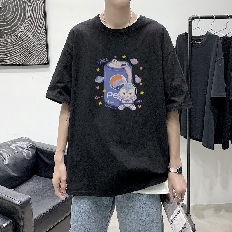 T2264P25港风室内纯棉男短袖港风净版潮印花宽松休闲情侣装T恤图片