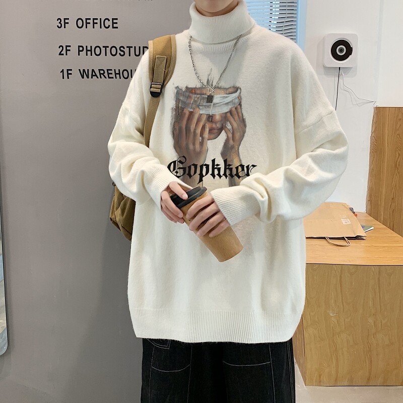 MG5545P65秋冬款潮牌男士加绒高领毛衣秋季潮流情侣装无帽黑色,男装针织衫/毛衣,星座510A-6