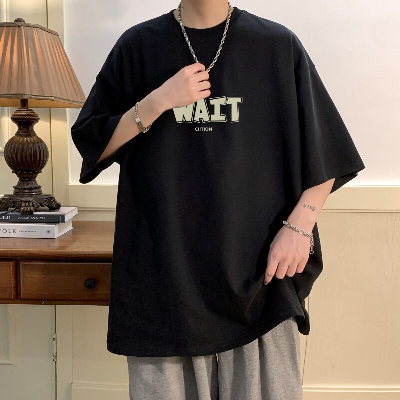 T6829P25夏2023落肩款宽松棉T男士T恤港风印花纯棉短T,男装T恤,星座510A-6