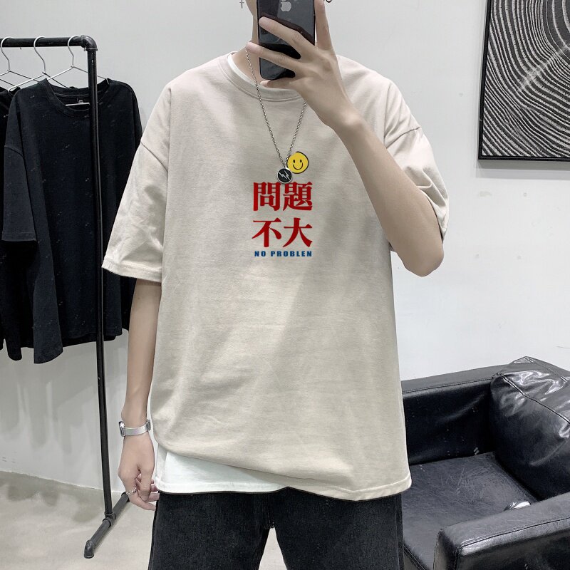 T2283P25港风室内纯棉男短袖港风潮趣笑脸印花宽松休闲情侣装T恤,男装T恤,星座510A-6