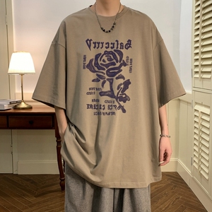 T6291P25 潮爆夏2023落肩款宽松棉T男士T恤港风印花纯棉短T图片